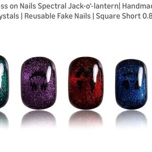 Glitter Press-On Nails Set, Handmade, Spectral Jack-o-lantern